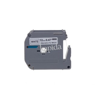 PRINTPEN BROTHER P-Touch M12-K231 M-TAPE BEYAZ KAGIT ETIKETE SIYAH (12mm x 8m) PT-100 PT-110