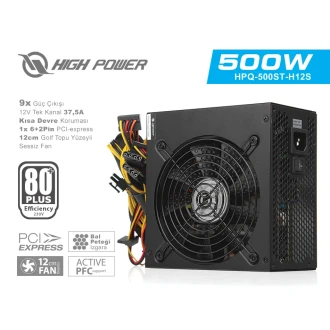 High Power 500W 80+ Akti̇f Pfc Si̇yah  Atx Güç Kaynaği (Hpq-500St-H12S)