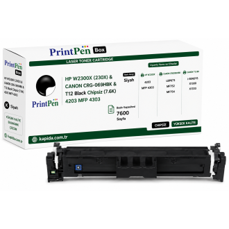 Printpen Box HP W2300X (230X) & Canon CRG-069HBK & T12 Black Chipsiz (7.6K) 4203 MFP 4303 ; Canon CRG069HBK Toner
