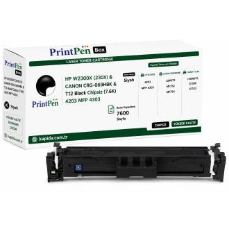 Printpen Box Hp W2300X (230X) & Canon Crg-069Hbk & T12 Black Chipsiz (7.6K) 4203 Mfp 4303 ; Canon Crg069Hbk Toner