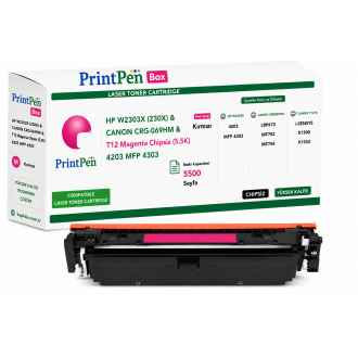 Printpen Box HP W2303X (230X) & Canon CRG-069HM & T12 Kırmızı Chipsiz (5.5K) 4203 MFP 4303 ; Canon CRG069HM Toner