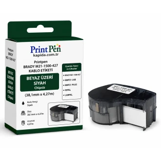 Printpen BRADY M21-1500-427 KABLO ETIKETI BEYAZ ÜZERI SIYAH Chipsiz (38,1mm x 4,27m) BMP21 LAB BMP21 PLUS