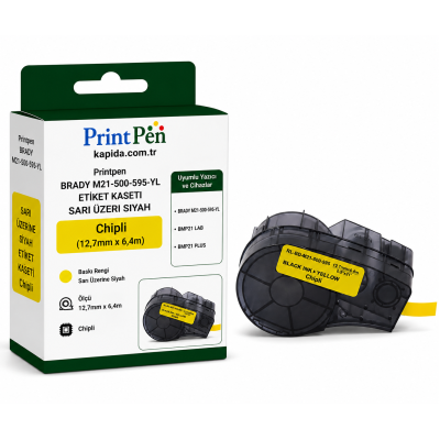 Printpen BRADY M21-500-595-YL ETIKET KASETI SARI ÜZERI SIYAH Chipli (12,7mm x 6,4m) BMP21 LAB BMP21 PLUS