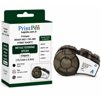Printpen Brady M21-750-488 Etiket Kaseti Beyaz Üzeri Siyah Chipsiz (19,1Mm X 6,4M) Bmp21 Lab Bmp21 Plus