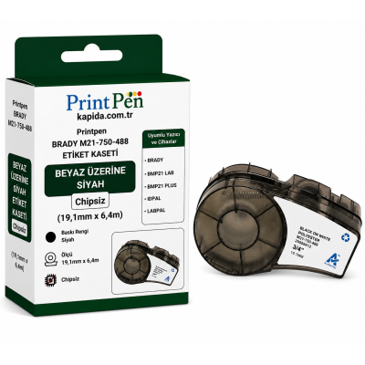 Printpen BRADY M21-750-488 ETIKET KASETI BEYAZ ÜZERI SIYAH Chipsiz (19,1mm x 6,4m) BMP21 LAB BMP21 PLUS
