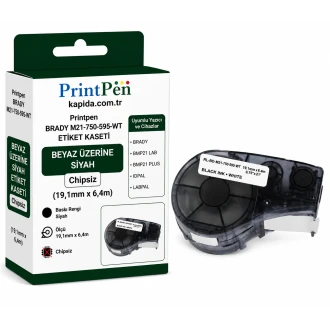 Printpen Brady M21-750-595-Wt Etiket Kaseti Beyaz Üzeri Siyah Chipsiz (19,1Mm X 6,4M) Bmp21 Lab Bmp21 Plus