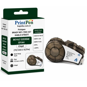 Printpen Brady M21-750C-427 Kablo Etiketi Beyaz Üzeri Siyah Chipli (19,1Mm X 4,27M) Bmp21 Lab Bmp21 Plus