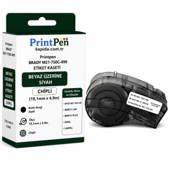 Printpen BRADY M21-750C-499 ETIKET KASETI BEYAZ ÜZERI SIYAH Chipli (19,1mm x 4,9m) BMP21 LAB BMP21 PLUS