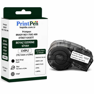 Printpen BRADY M21-750C-499 ETIKET KASETI BEYAZ ÜZERI SIYAH Chipli (19,1mm x 4,9m) BMP21 LAB BMP21 PLUS