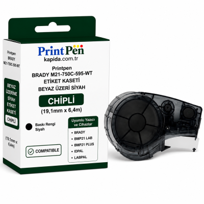 Printpen BRADY M21-750C-595-WT ETIKET KASETI BEYAZ ÜZERI SIYAH Chipli (19,1mm x 6,4m) BMP21 LAB BMP21 PLUS