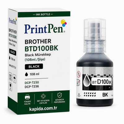 Printpen BROTHER BTD100BK Black Mürekkep (108ml./Sise) DCP-T230 DCP-T236 Kartuş