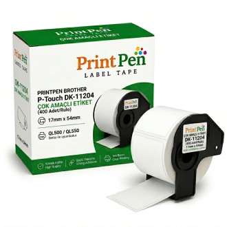 PRINTPEN BROTHER P-Touch DK-11204 ÇOK AMAÇLI ETIKET (400 Adet/Rulo) (17mm x 54mm) QL500 QL550 PRINTPEN BROTHER P-Touch DK-11204 ÇOK AMAÇLI ETIKET (400 Adet/Rulo) (17mm x 54mm) QL500 QL550
