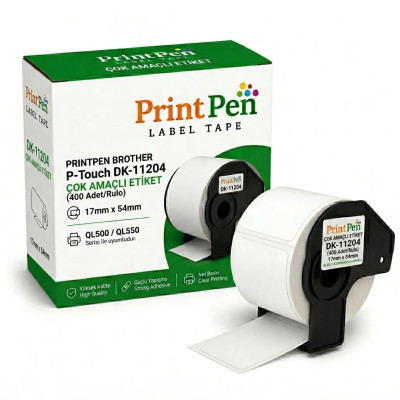 Printpen BROTHER P-Touch DK-11204 ÇOK AMAÇLI ETIKET (400 Adet/Rulo) (17mm x 54mm) QL500 QL550