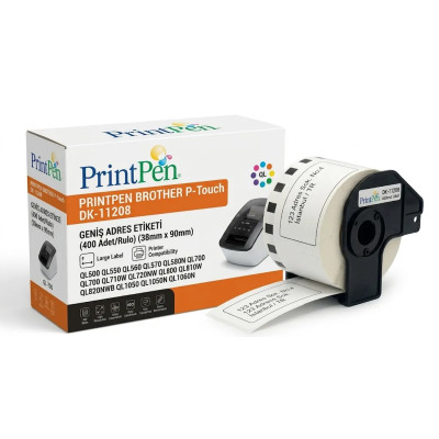 Printpen BROTHER P-Touch DK-11208 GENIS Adres Etiketi (400 Adet/Rulo) (38mm x 90mm) QL500 QL550