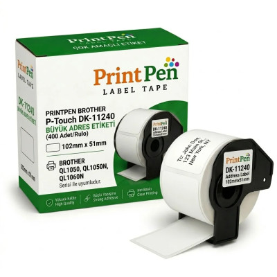 Printpen BROTHER P-Touch DK-11240 SÜREKLI ETIKET (600 Adet/Rulo) (102mm x 51mm) QL1050 QL1050N