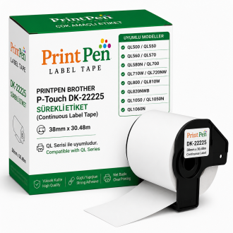PRINTPEN BROTHER P-Touch DK-22225 SÜREKLI ETIKET (38mm x 30,48m) QL500 QL550 PRINTPEN BROTHER P-Touch DK-22225 SÜREKLI ETIKET (38mm x 30,48m) QL500 QL550