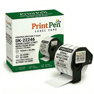 PRINTPEN BROTHER P-Touch DK-22246 SÜREKLI KAGIT ETIKET BEYAZ ÜZERI SIYAH (103mm x 30,48m) QL1050N QL1060N PRINTPEN BROTHER P-Touch DK-22246 SÜREKLI KAGIT ETIKET BEYAZ ÜZERI SIYAH (103mm x 30,48m) QL1050N QL1060N