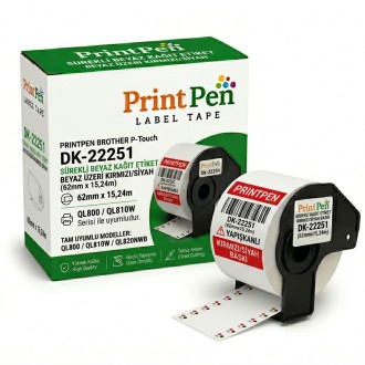 PRINTPEN BROTHER P-Touch DK-22251 SÜREKLI KAGIT ETIKET BEYAZ ÜZERI KIRMIZI/SIYAH ETIKET (62mm x 15,24m) QL800 QL810W PRINTPEN BROTHER P-Touch DK-22251 SÜREKLI KAGIT ETIKET BEYAZ ÜZERI KIRMIZI/SIYAH ETIKET (62mm x 15,24m) QL800 QL810W