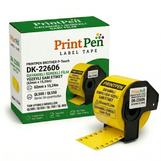 PRINTPEN BROTHER P-Touch DK-22606 DAYANIKLI SÜREKLI FILM YÜZEYLI SARI ETIKET (62mm x 15,24m) QL500 QL550 PRINTPEN BROTHER P-Touch DK-22606 DAYANIKLI SÜREKLI FILM YÜZEYLI SARI ETIKET (62mm x 15,24m) QL500 QL550