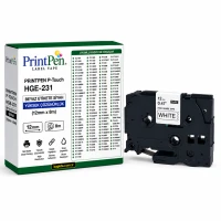 Printpen BROTHER P-Touch HGE-231 BEYAZ Etikete Siyah YÜKSEK ÇÖZÜNÜRLÜK (12mm x 8m) GL-100 PT-1000