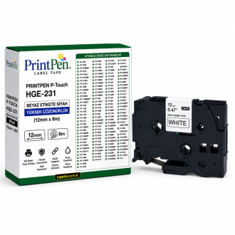Printpen BROTHER P-Touch HGE-231 BEYAZ Etikete SIYAH YÜKSEK ÇÖZÜNÜRLÜK (12mm x 8m) GL-100 PT-1000