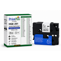 Printpen BROTHER P-Touch HGE-251 BEYAZ Etikete SIYAH YÜKSEK ÇÖZÜNÜRLÜK (24mm x 8m) PT-1400 PT-1500