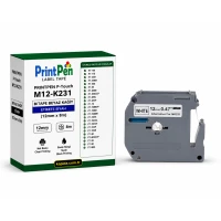 Printpen Brother P-Touch M12-K231 M-Tape Beyaz Kagit Etikete Siyah (12Mm X 8M) Pt-100 Pt-110