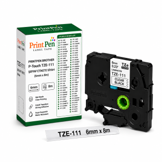 PRINTPEN BROTHER P-Touch TZE-111 SEFFAF ETIKETE SIYAH (6mm x 8m) GL-100 PT-1000 PRINTPEN BROTHER P-Touch TZE-111 SEFFAF ETIKETE SIYAH (6mm x 8m) GL-100 PT-1000