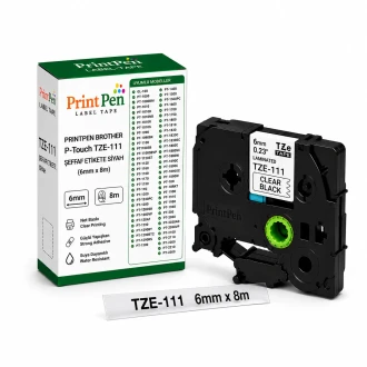 Printpen Brother P-Touch Tze-111 Şeffaf Etikete Siyah (6Mm X 8M) Gl-100 Pt-1000