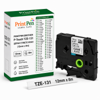 PRINTPEN BROTHER P-Touch TZE-131 SEFFAF ETIKETE SIYAH (12mm x 8m) GL-100 PT-1000