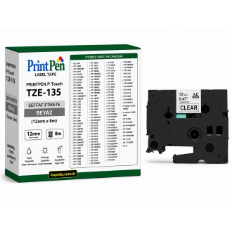 Printpen BROTHER P-Touch TZE-135 SEFFAF Etikete BEYAZ (12mm x 8m) GL-100 PT-1000