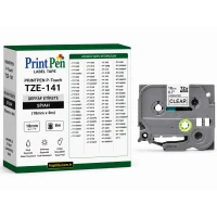 Printpen Brother P-Touch Tze-141 Şeffaf Etikete Siyah (18Mm X 8M) Pt-1300 Pt-1400