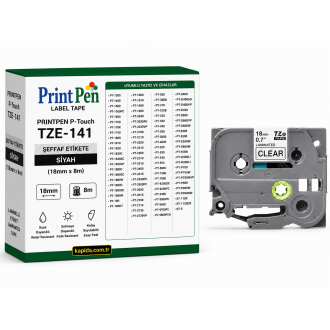 Printpen Brother P-Touch Tze-141 Seffaf Etikete Siyah (18Mm X 8M) Pt-1300 Pt-1400