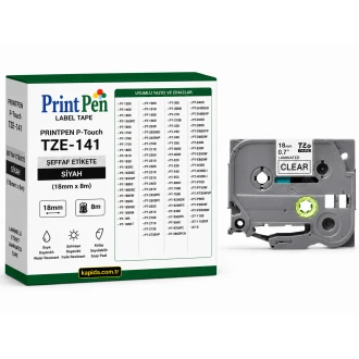 Printpen BROTHER P-Touch TZE-141 SEFFAF Etikete SIYAH (18mm x 8m) PT-1300 PT-1400 Printpen BROTHER P-Touch TZE-141 SEFFAF Etikete SIYAH (18mm x 8m) PT-1300 PT-1400