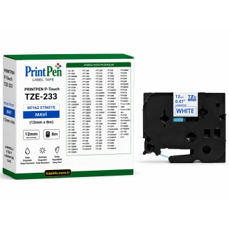Printpen BROTHER P-Touch TZE-233 BEYAZ Etikete MAVI (12mm x 8m) GL-100 PT-1000