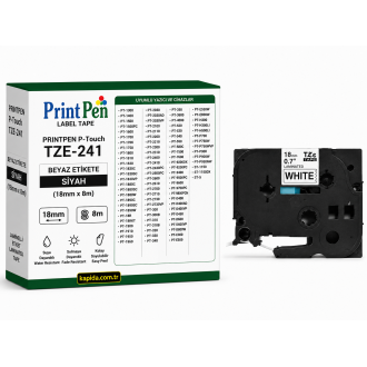 Printpen Brother P-Touch Tze-241 Beyaz Etikete Siyah (18Mm X 8M) Pt-1300 Pt-1400