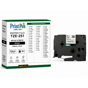 Printpen Brother P-Touch Tze-251 Beyaz Etikete Siyah (24Mm X 8M) Pt-1400 Pt-1500 Printpen Brother P-Touch Tze-251 Beyaz Etikete Siyah (24Mm X 8M) Pt-1400 Pt-1500