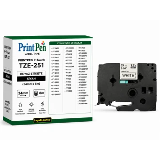 Printpen BROTHER P-Touch TZE-251 BEYAZ Etikete SIYAH (24mm x 8m) PT-1400 PT-1500