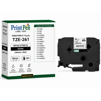 Printpen BROTHER P-Touch TZE-261 BEYAZ Etikete SIYAH (36mm x 8m) PT-3600 PT-530