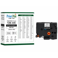 Printpen Brother P-Touch Tze-335 Siyah Etikete Beyaz (12Mm X 8M) Gl-100 Pt-1000