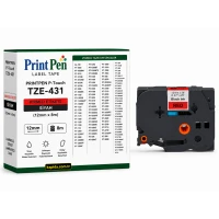 Printpen Brother P-Touch Tze-431 Kirmizi Etikete Siyah (12Mm X 8M) Gl-100 Pt-1000