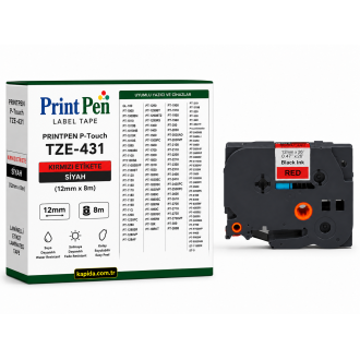 Printpen BROTHER P-Touch TZE-431 KIRMIZI Etikete SIYAH (12mm x 8m) GL-100 PT-1000 Printpen BROTHER P-Touch TZE-431 KIRMIZI Etikete SIYAH (12mm x 8m) GL-100 PT-1000