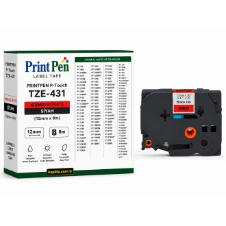 Printpen Brother P-Touch Tze-431 Kirmizi Etikete Siyah (12Mm X 8M) Gl-100 Pt-1000