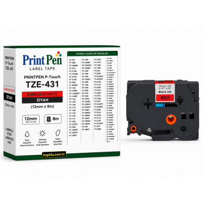 Printpen BROTHER P-Touch TZE-431 KIRMIZI Etikete SIYAH (12mm x 8m) GL-100 PT-1000