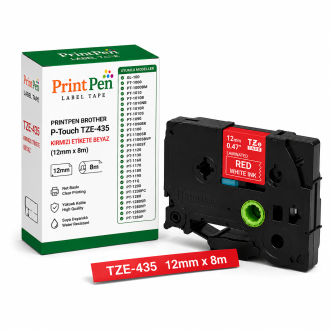 PRINTPEN BROTHER P-Touch TZE-435 KIRMIZI ETIKETE BEYAZ (12mm x 8m) GL-100 PT-1000