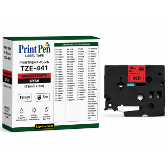 Printpen Brother P-Touch Tze-441 Kirmizi Etikete Siyah (18Mm X 8M) Pt-1300 Pt-1400