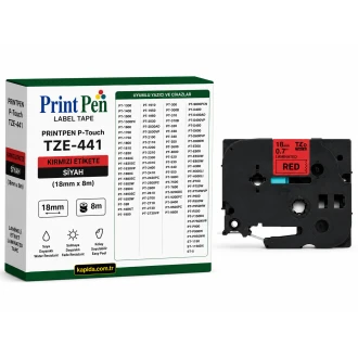 Printpen BROTHER P-Touch TZE-441 KIRMIZI Etikete SIYAH (18mm x 8m) PT-1300 PT-1400