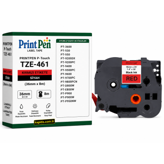 Printpen Brother P-Touch Tze-461 Kirmizi Etikete Siyah (36Mm X 8M) Pt-3600 Pt-530