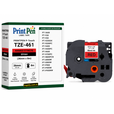 Printpen BROTHER P-Touch TZE-461 KIRMIZI Etikete SIYAH (36mm x 8m) PT-3600 PT-530