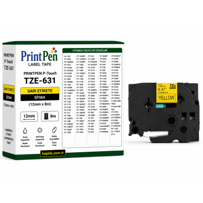 Printpen BROTHER P-Touch TZE-631 SARI Etikete SIYAH (12mm x 8m) GL-100 PT-1000